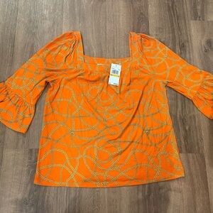 Michael Kors Orange and Yellow Graphic Blouse NWT